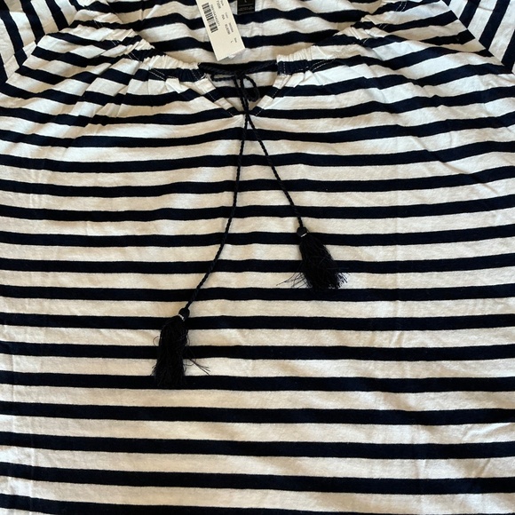 J. Crew Jersey Knit Puff Sleeve Striped navy and white Size L, NWT - Picture 2 of 5